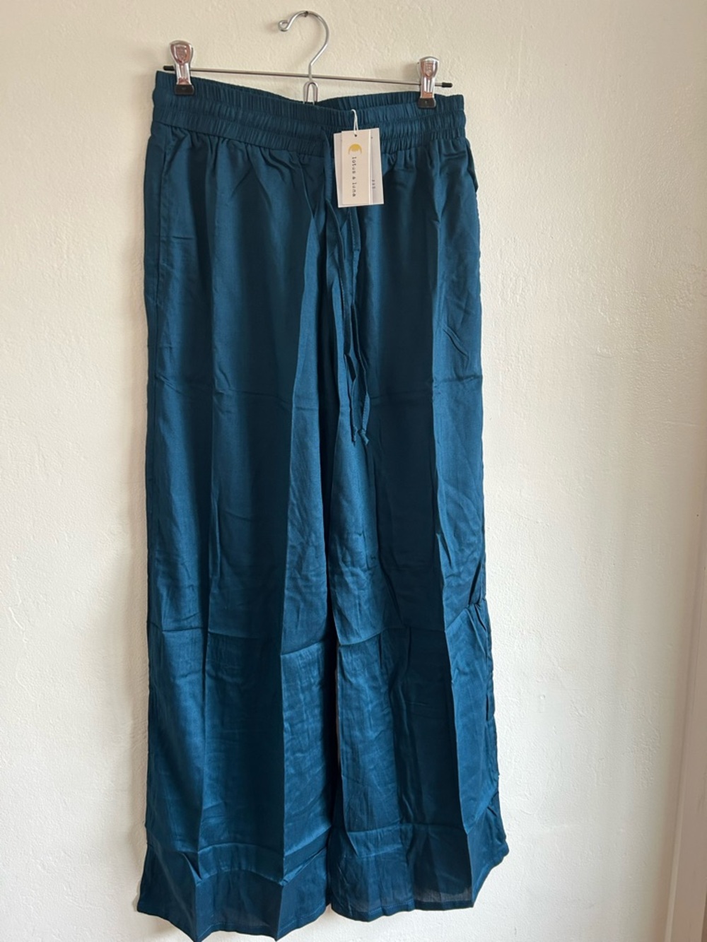 Wide-Leg Drawstring Pants in Teal by